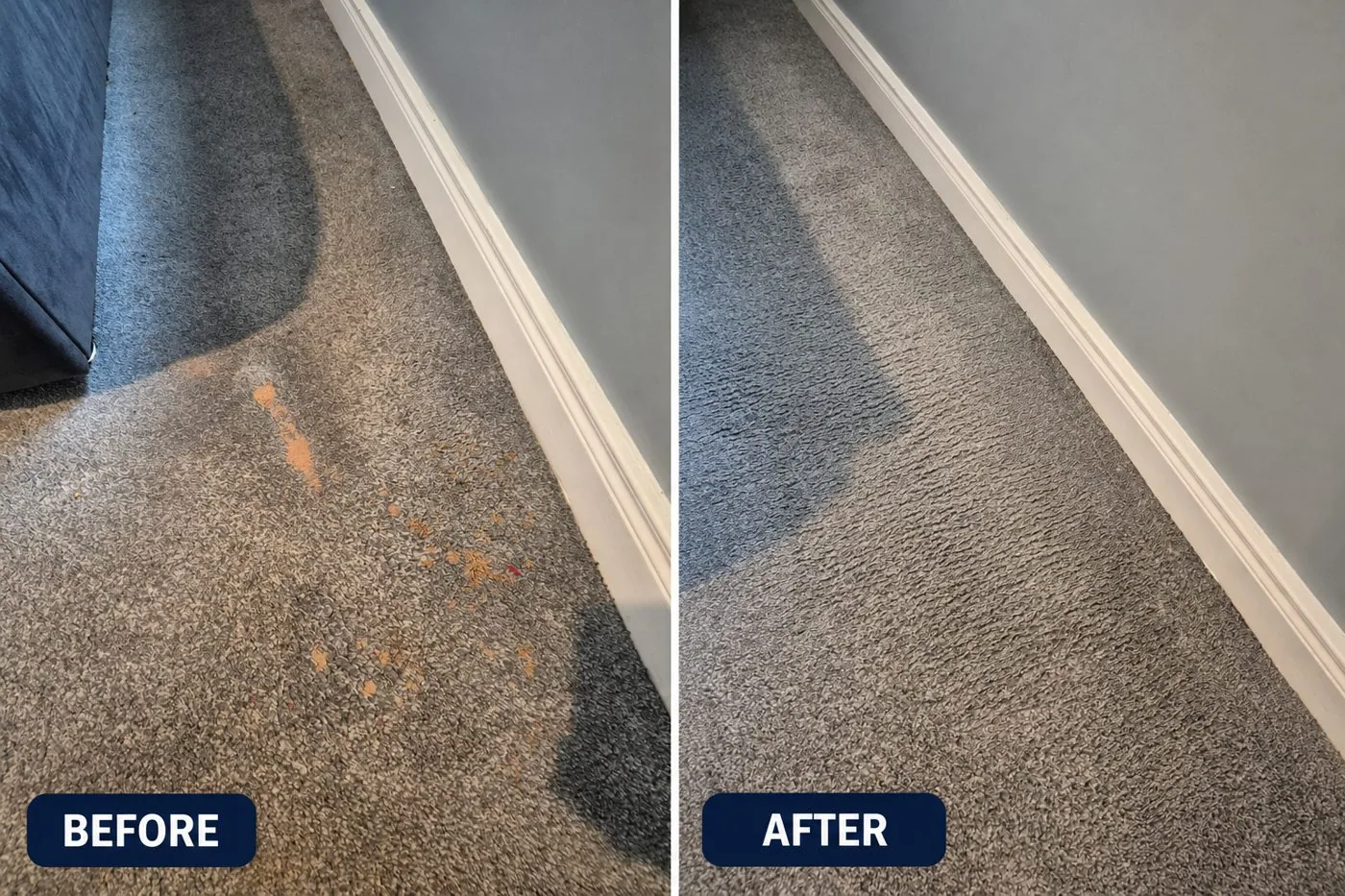 Visible stains on a carpet before cleaning
